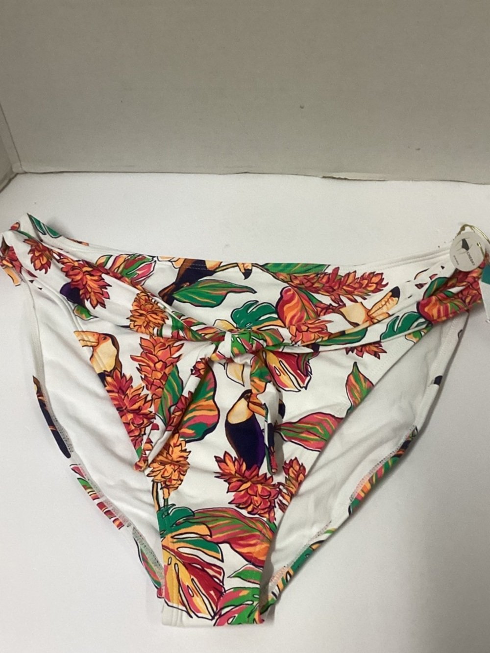 Tropical Floral Bikini Bottoms in White with Multicolor Print